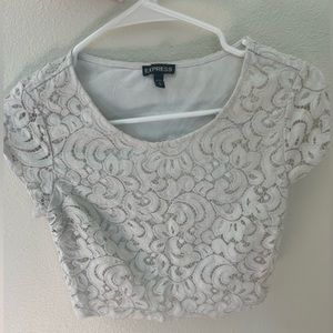 Express white lace crop top size xs